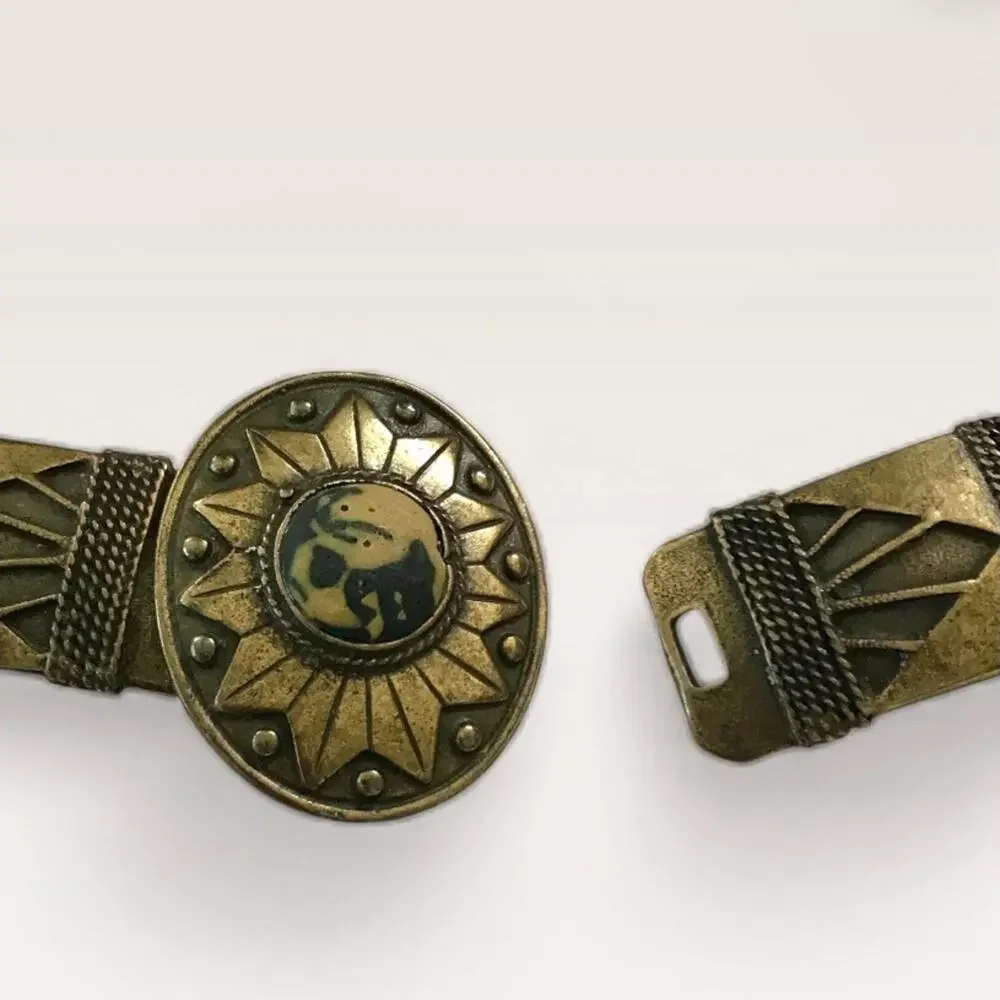 Vintage 1990's Western Style Black & Tan Belt with Brass Buckle